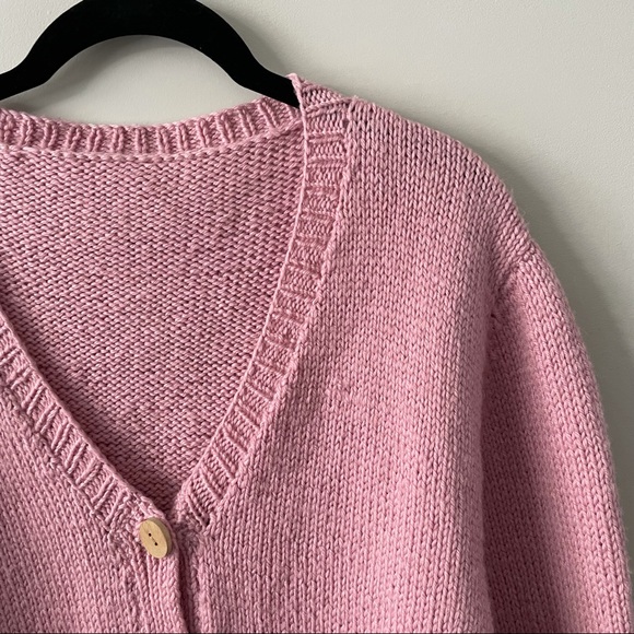 Handmade Knit Pink Cardigan Sweater Cabincore Large - Picture 4 of 5